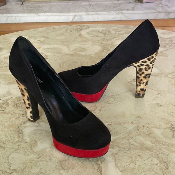 Call It Spring Platform Heels Red Black & Leopard Print - Picture 2 of 15